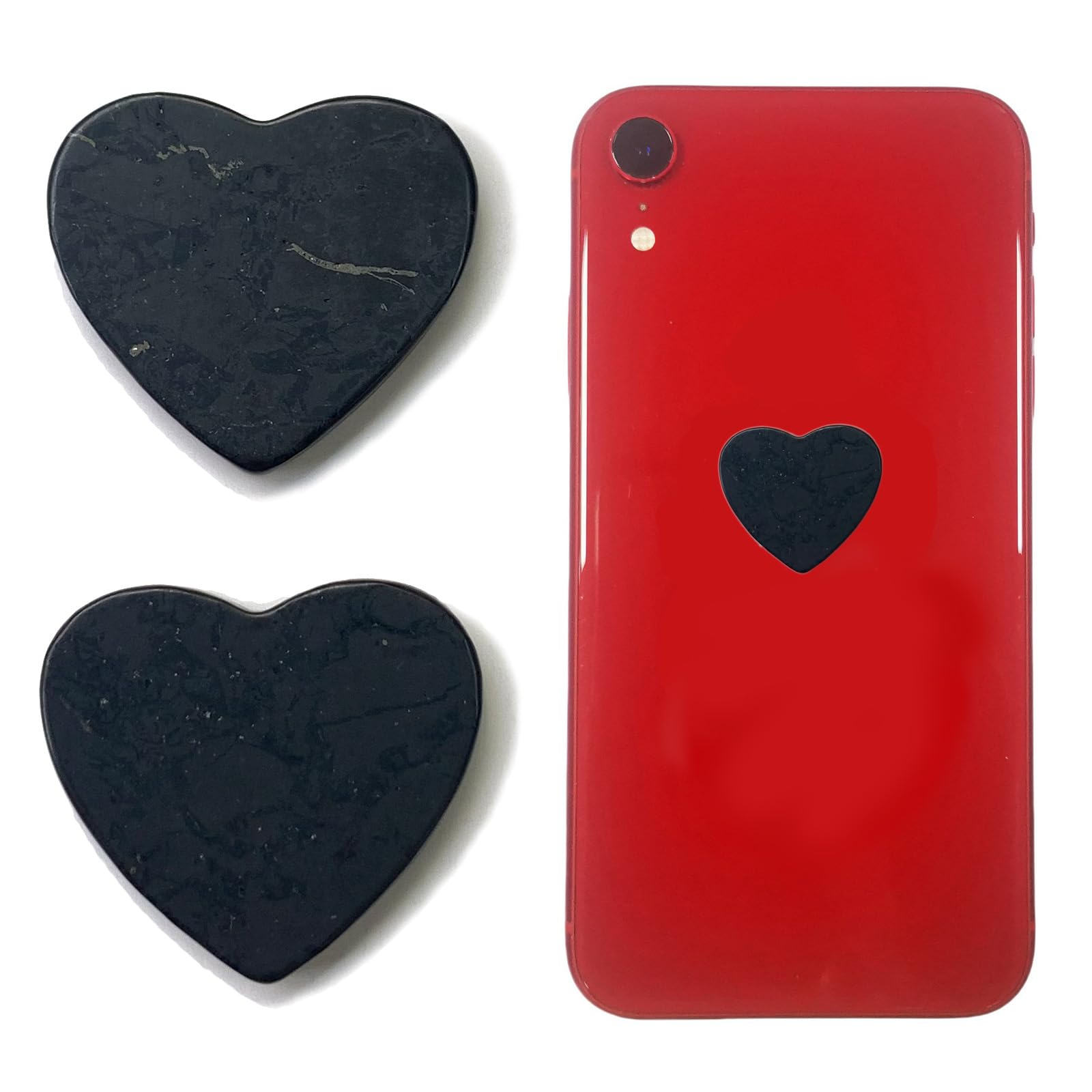 RICHRAIN Mobile Phone Sticker Shungite Heart Shape Protection Sticker 2 Pieces Set