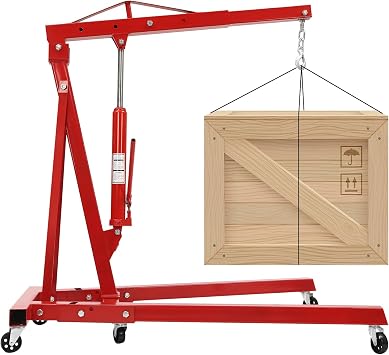 2 Ton Red Folding Engine Hoist, Heavy Duty Hydraulic Shop Crane with 6 Castor Wheels, Adjustable 0.5-2T Capacity for Car Repair & Garage Use