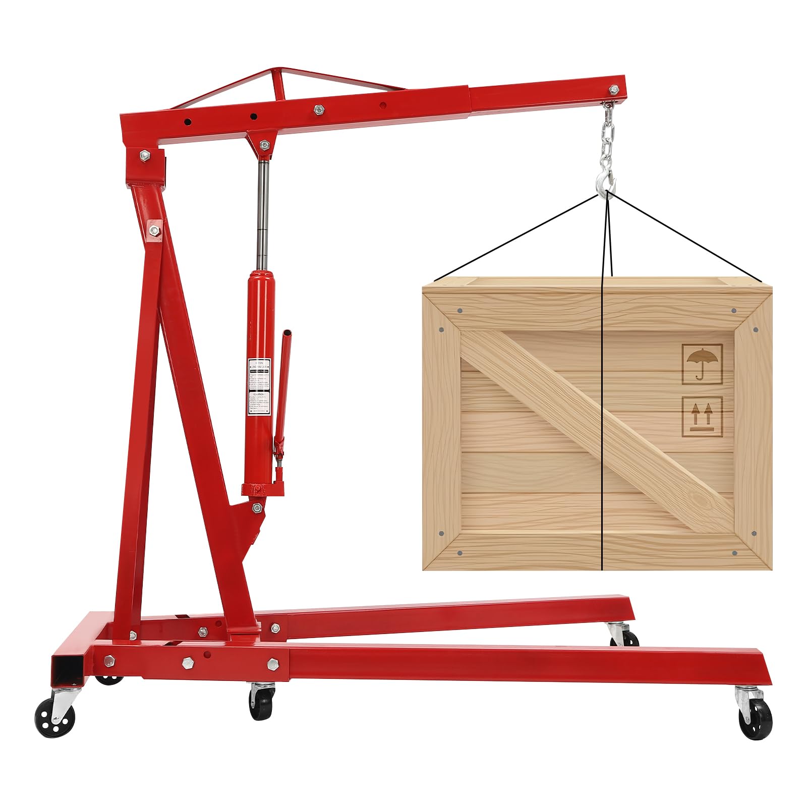 2T - Elevador hidráulico plegable de 4 peldaños, 6 ruedas, capacidad de carga de 2000 kg para coche, motor, industria (rojo)
