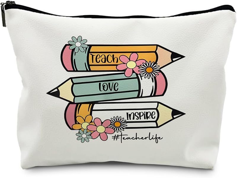 Necessaire de maquiagem Supwhd Teach Love Inspire com zíper, estampa PU-Teacher Life
