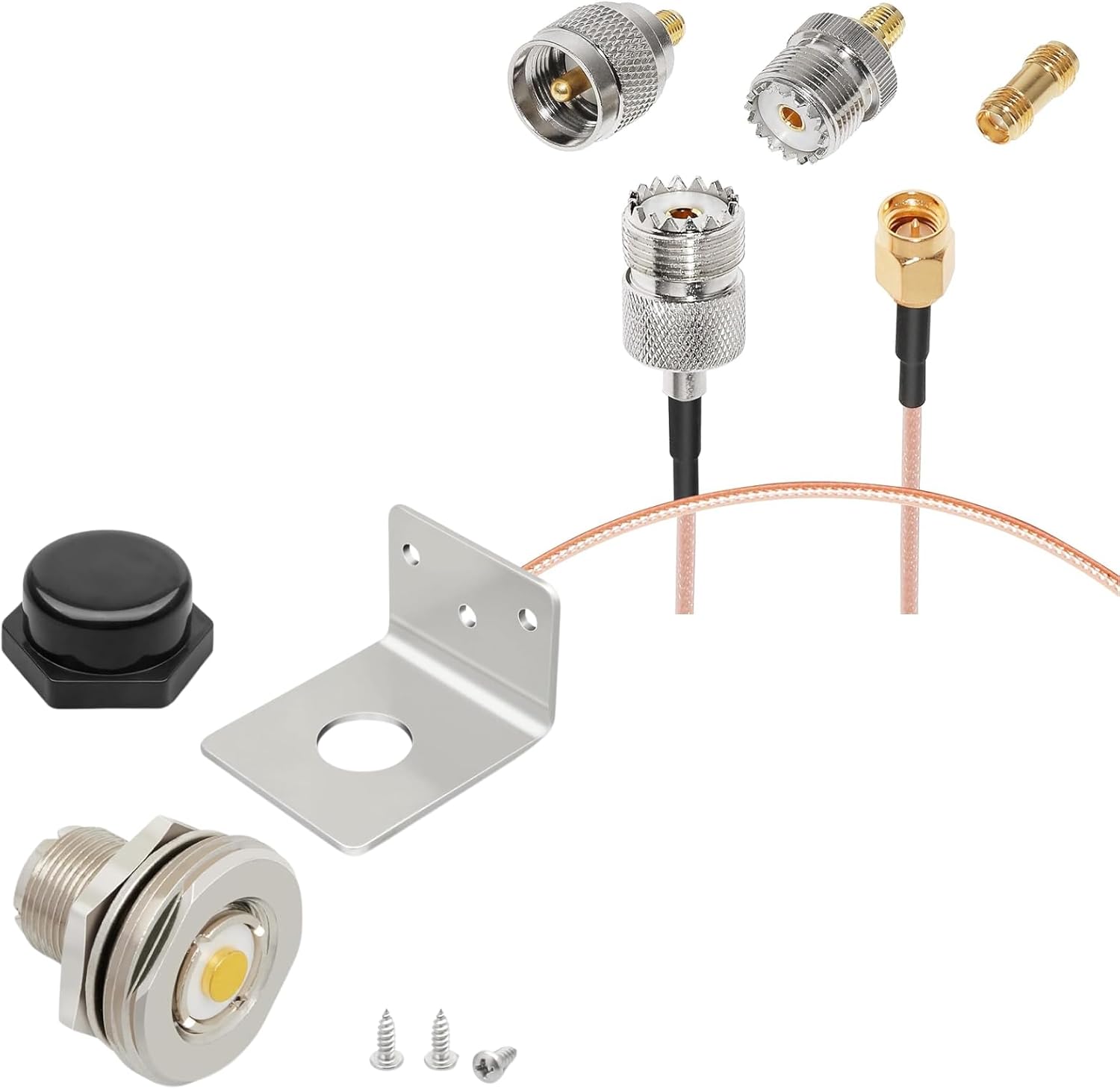 Anina NMO Connector NMO to UHF PL259 Coax Adapter with L Shape Antenna Bracket 3.2 Ft SMA to PL259 SO239 RF Coaxial Cable + 3pcs Adapter Kit SMA to UHF Male/Female RG316 Coax Cable