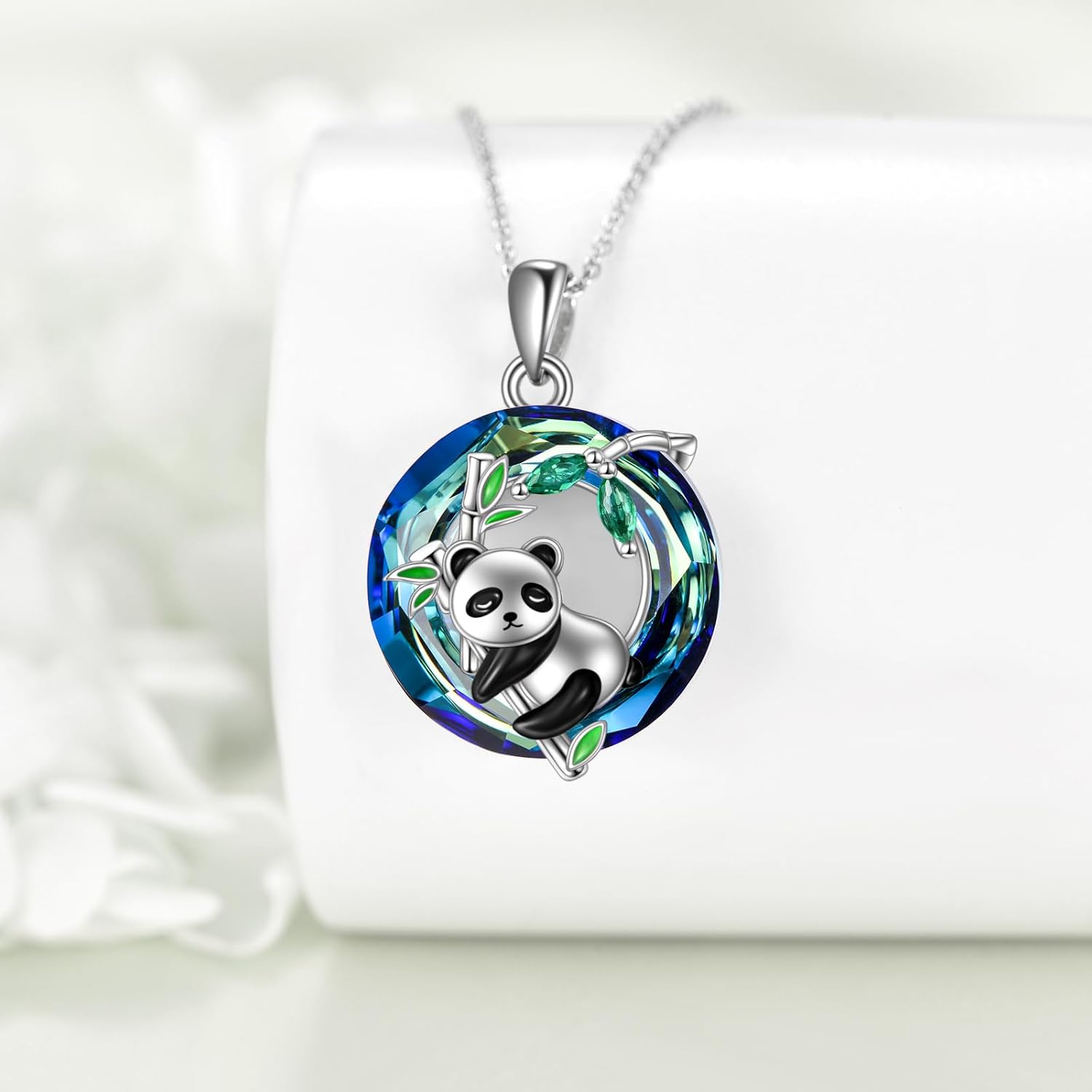 VONALA Panda Necklace 925 Sterling Silver Panda Bamboo Necklace with Blue Crystals Cute Panda Jewelry Gifts for Women - Image 4