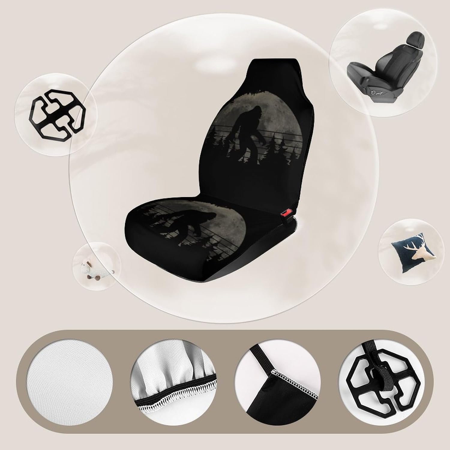 generic 2Pcs Sasquatch Bigfoot Trees Forest 5 Seat Covers for Car,Universal Auto Front Seats Protector Car Interior Seat Accessories Fits for Car,SUV Sedan,Truck