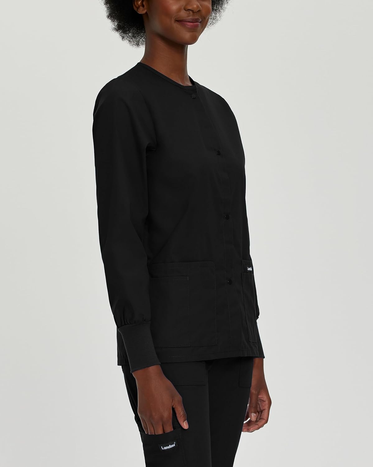 Landau Essentials Relaxed Fit 4-Pocket Snap-Front Scrub Jacket for Women 7525 - Image 2