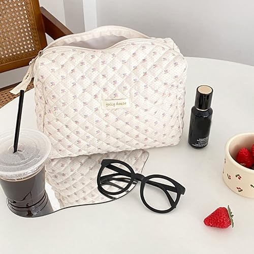 Miniatura 7 de Bolsa de maquillaje floral de algodón, bolsa de cosméticos de 3 piezas, bolsa de aseo de viaje, bonita bolsa de maquillaje estética, bolsa de
