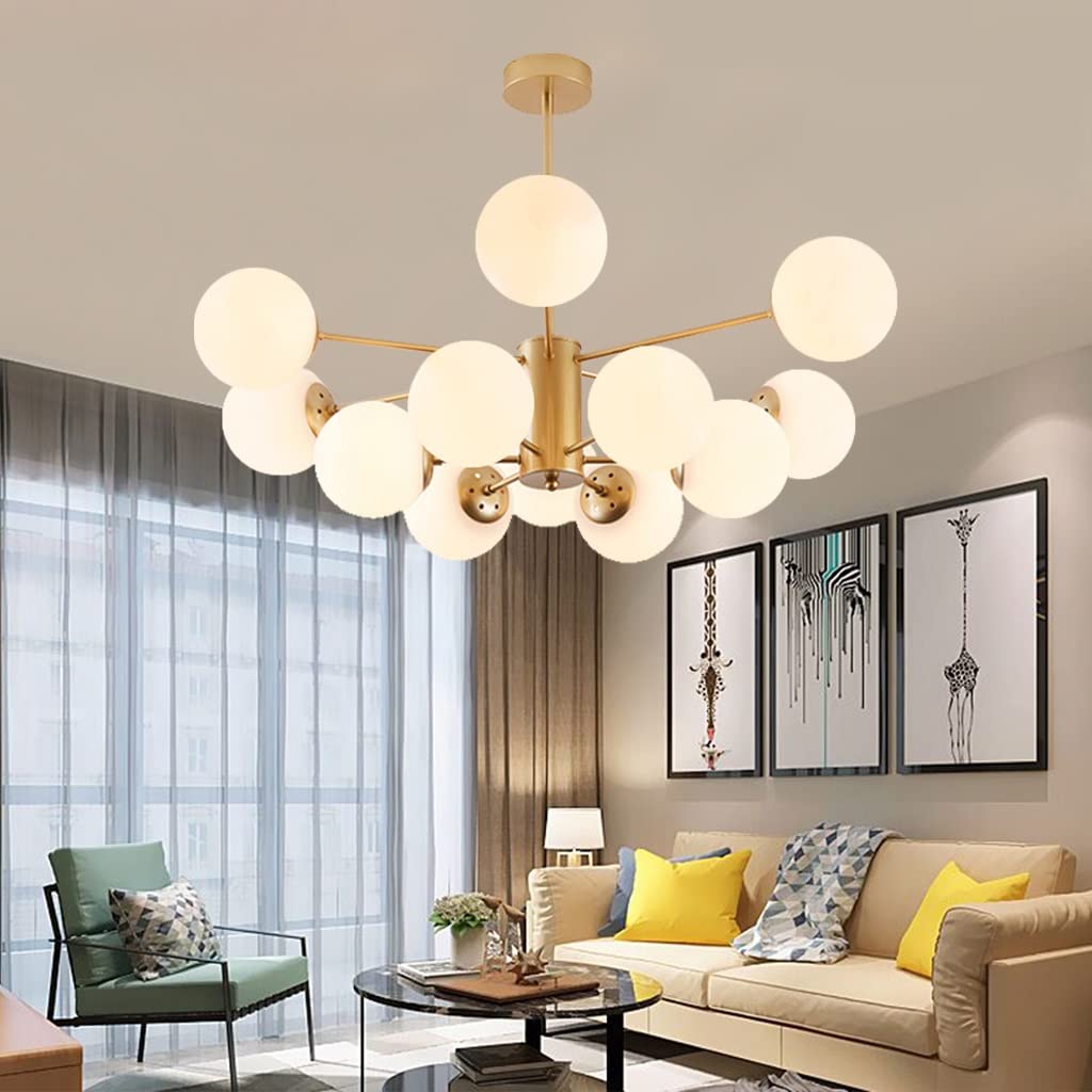 Moderne Sputnik kroonluchter, hanglamp uit het midden van de eeuw met glazen kappen Globe plafondlamp armatuur voor keuken eetkamer woonkamer led compatibel goud, goud, 6 lichten Interesting
