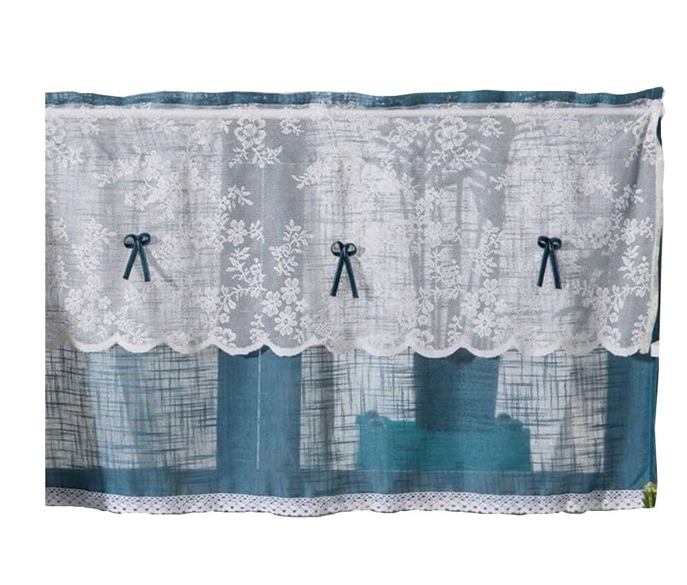 bnjlSDATwr small curtains， Sheer Valance Curtain,Short Curtains for Kitchen with Lace Decoration Rural Style Half Blue x H 140x160cm Color :(W x H 130x120cm)