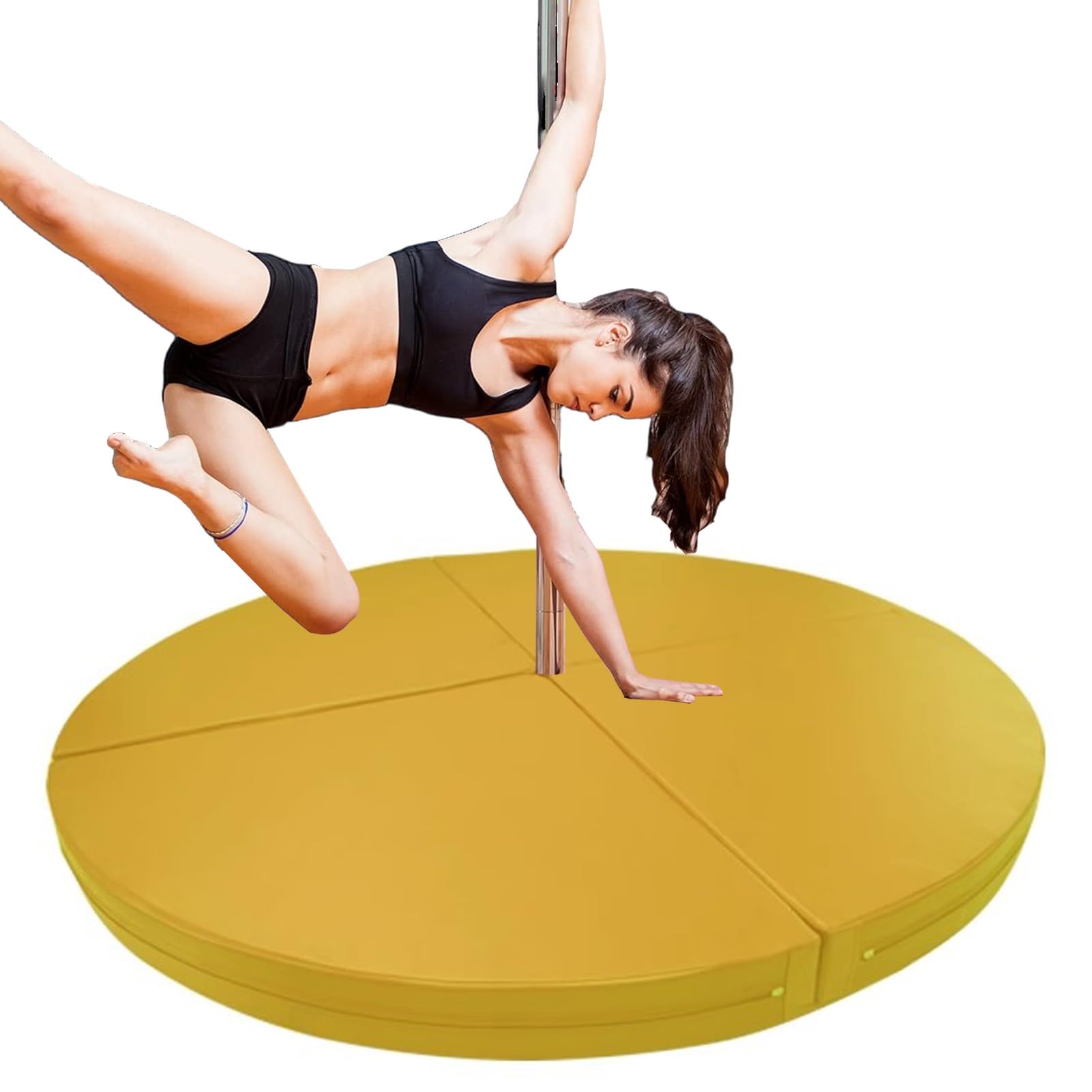 Wjftoday Yellow Folding Dance Pole Crash Mat 4Ft/5Ft/6Ft - Round Safety Pad For Stripper Pole, Aerial Hoop, Silks, Dance Floor - Cushioned Fall Protection Mat