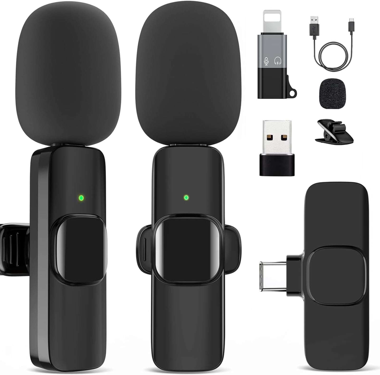 Wireless Microphone for iPhone 15 16，iPad, Android, Lavalier Microphone for Video Recording, Noise Reduction, Clip on Mini Mic for Tiktok, YouTube, Vlog, Podcast, ASMR