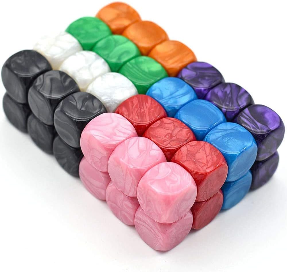 HD DICE 48 Pcs Blank DIY Dice Cubes, 16mm, 8 Colors, Acrylic, Hexahedron, Multicolor, Games