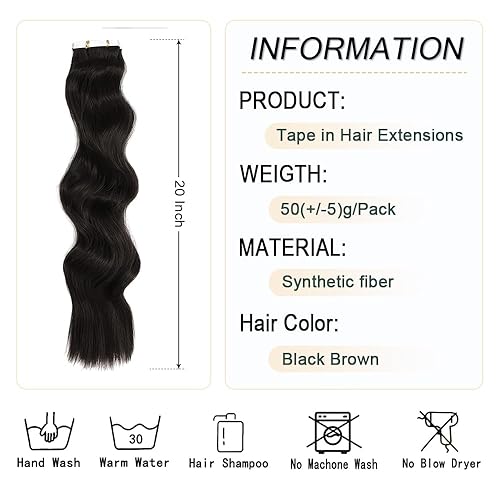 Miniatura 2 de Extensiones de cabello con cinta, 10 unidades, 1.76 oz, rizado, ondulado, extensiones de cabello con cinta adhesiva invisible de 20 pulgadas, sin