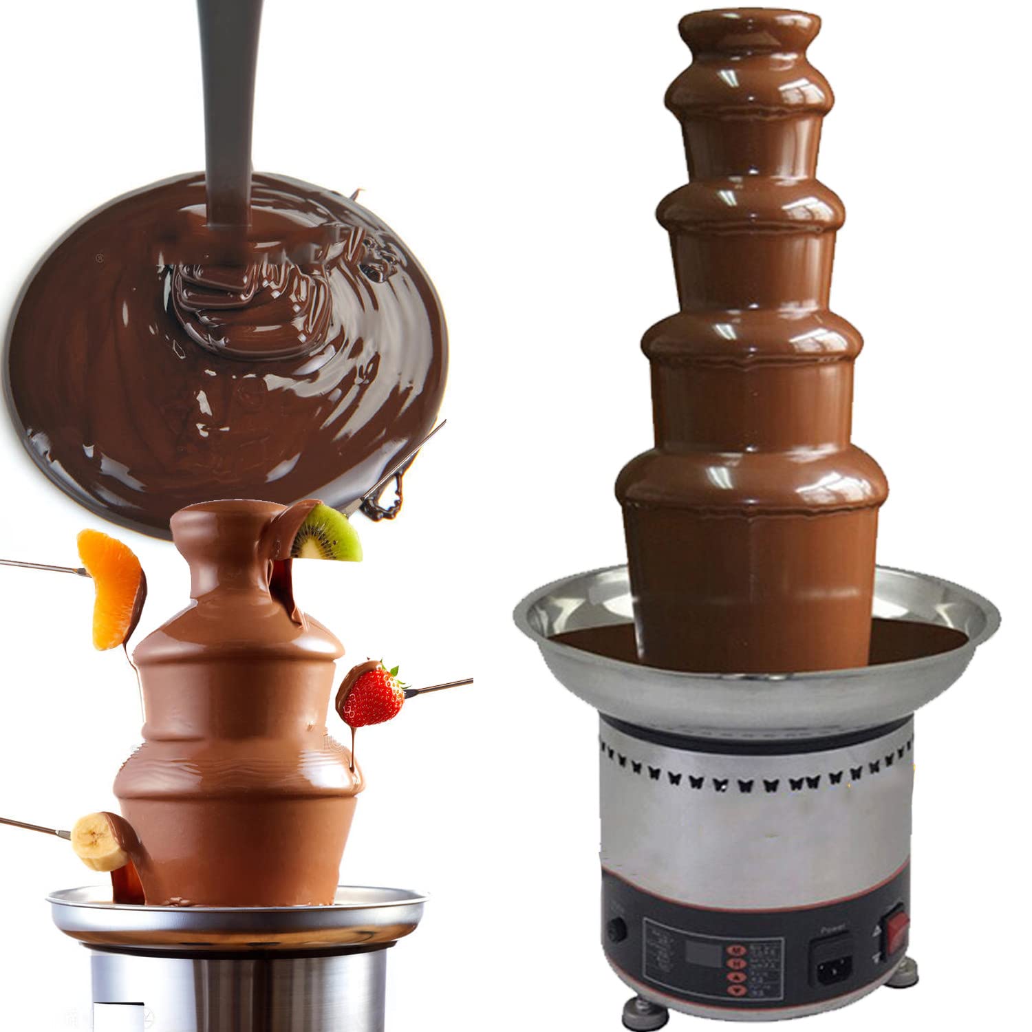 EAGLEG4/5/6/7-Tier Chocolate Fountain Machine, Electirc Hot Choco Fondue Pot Set 304 Stainless Steel Melting Tower 3KG Capacity for Chocolate Candy Butter Cheese,5Tier