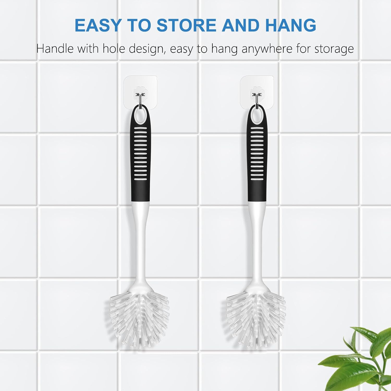  Dish Brush with Handle, 2 Pack Stiff Bristles Dish Scrubber with Built-in Scraper Dish Scrub Brushes for Cleaning Dishes, Pots and Pans, Kitchen Sink, White thumbnail