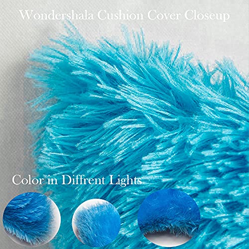 Image of Sky Blue Square Shape Cushion Covers Furry Pillow Covers 18 inch x 18'' Pack of 2