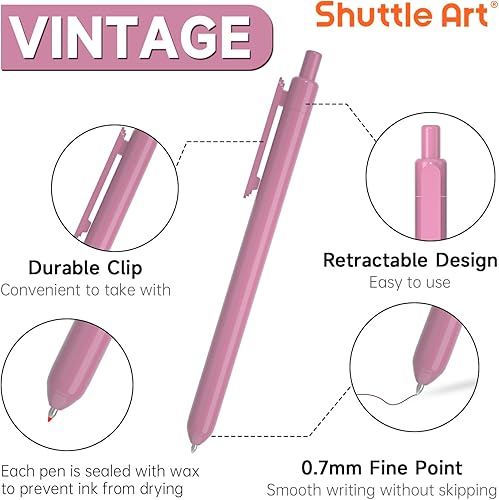 Vista 30 de Shuttle Art Bolígrafos retráctiles de tinta de gel pastel, paquete de 11 bolígrafos de tinta negra, bonitos bolígrafos de 0.020 in de punta fina 11