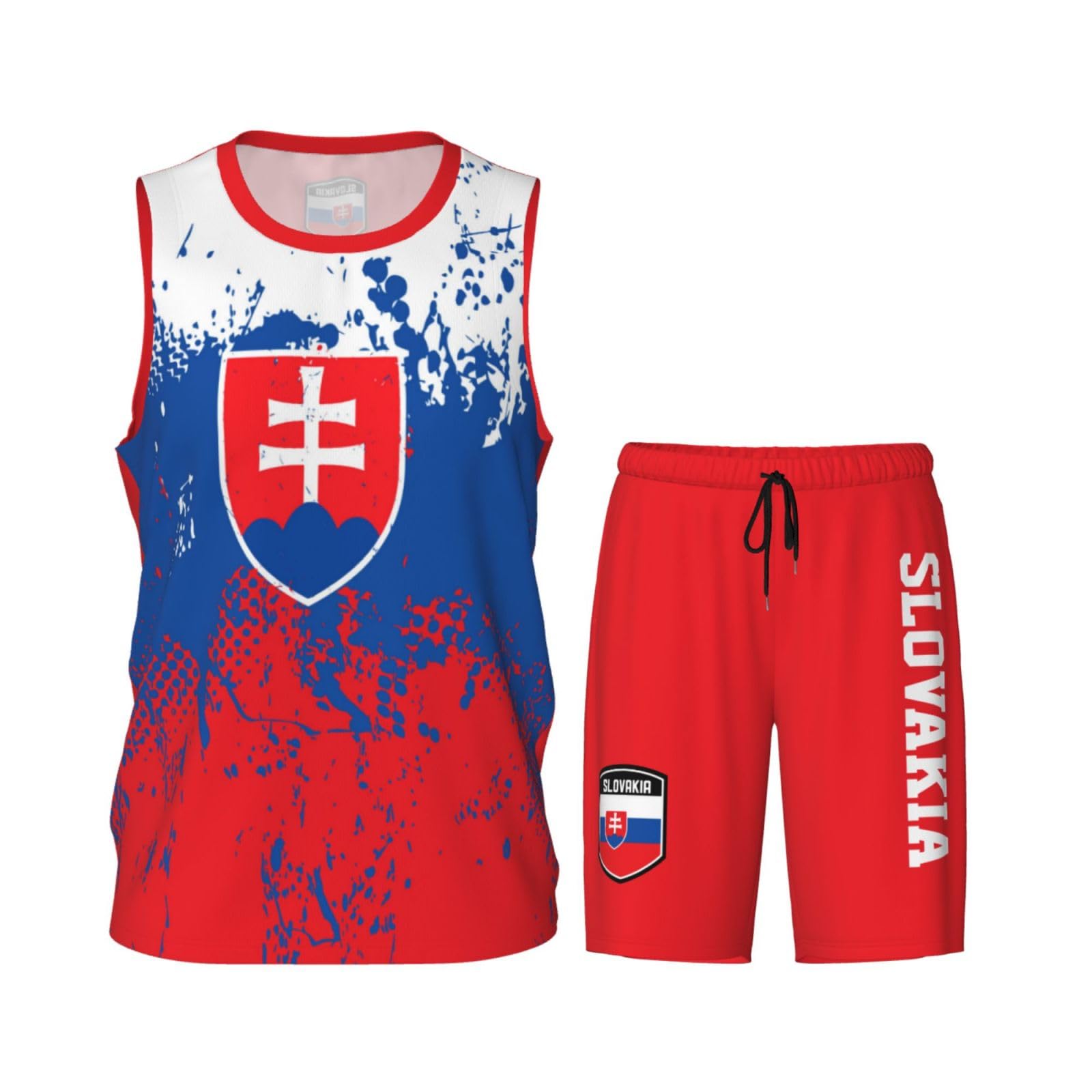 Slovakia Flag Grain (1) Basketball Jersey Uniform Suit for Men Adults Training Athletic Set