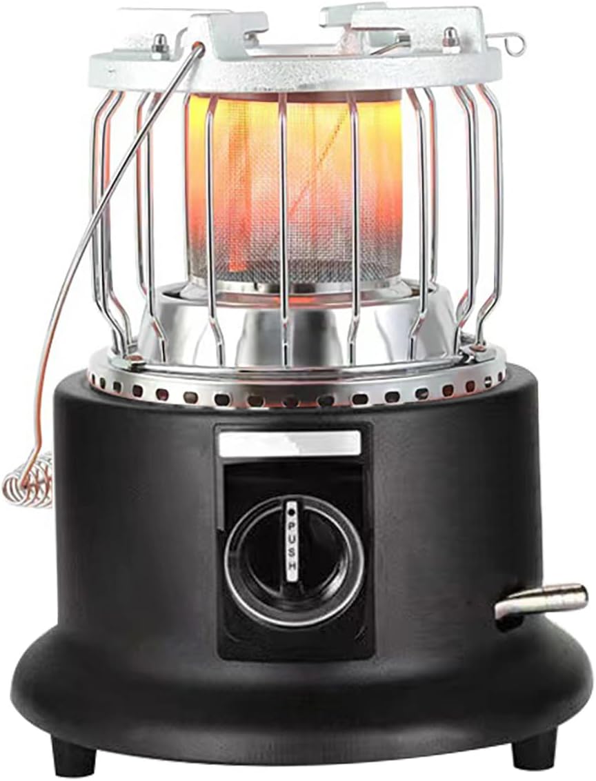 2-in-1 Portable Propane Heater and Stove with Handle, 360° Heat, Adjustable Vents and Flame Control, Compact Design for Tents, Hiking, and Outdoor Activities black