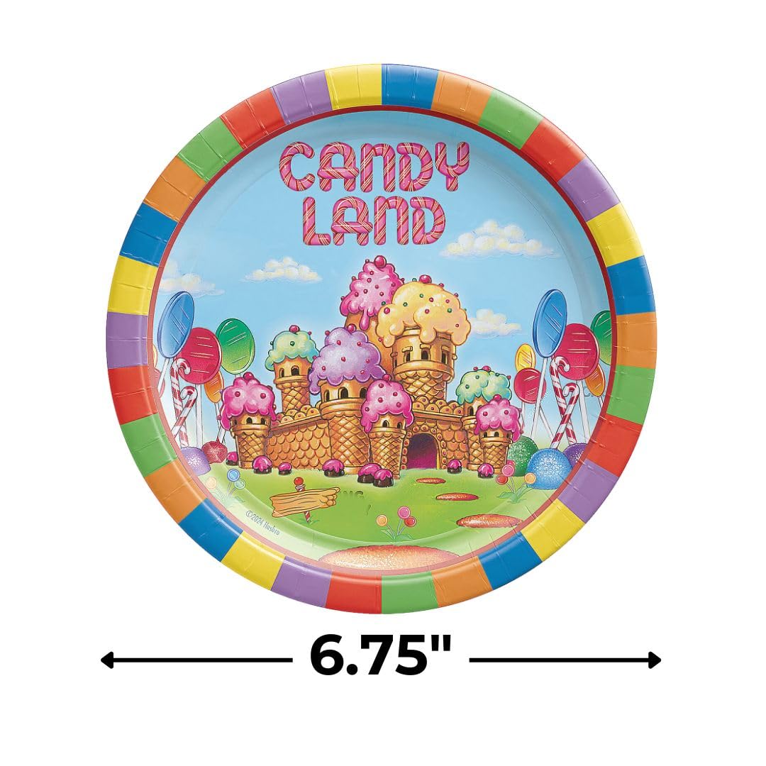 Amscan Wielokolorowe okrągłe talerze Candyland (18 cm), 8 sztuk, żywa zastawa stołowa na urodziny, uroczystości i wydarzenia
