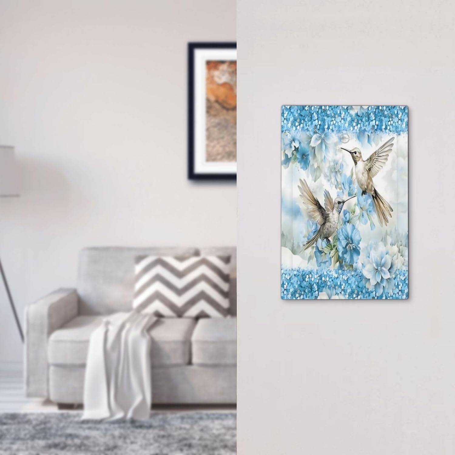 Decorative Light Switch Plate Covers Rustic Blue Flowers Hummingbirds 1 Gang No Device Single Blank Outlet Covers Wall Plate Light Switch Cover Plate for Bedroom Home Decor