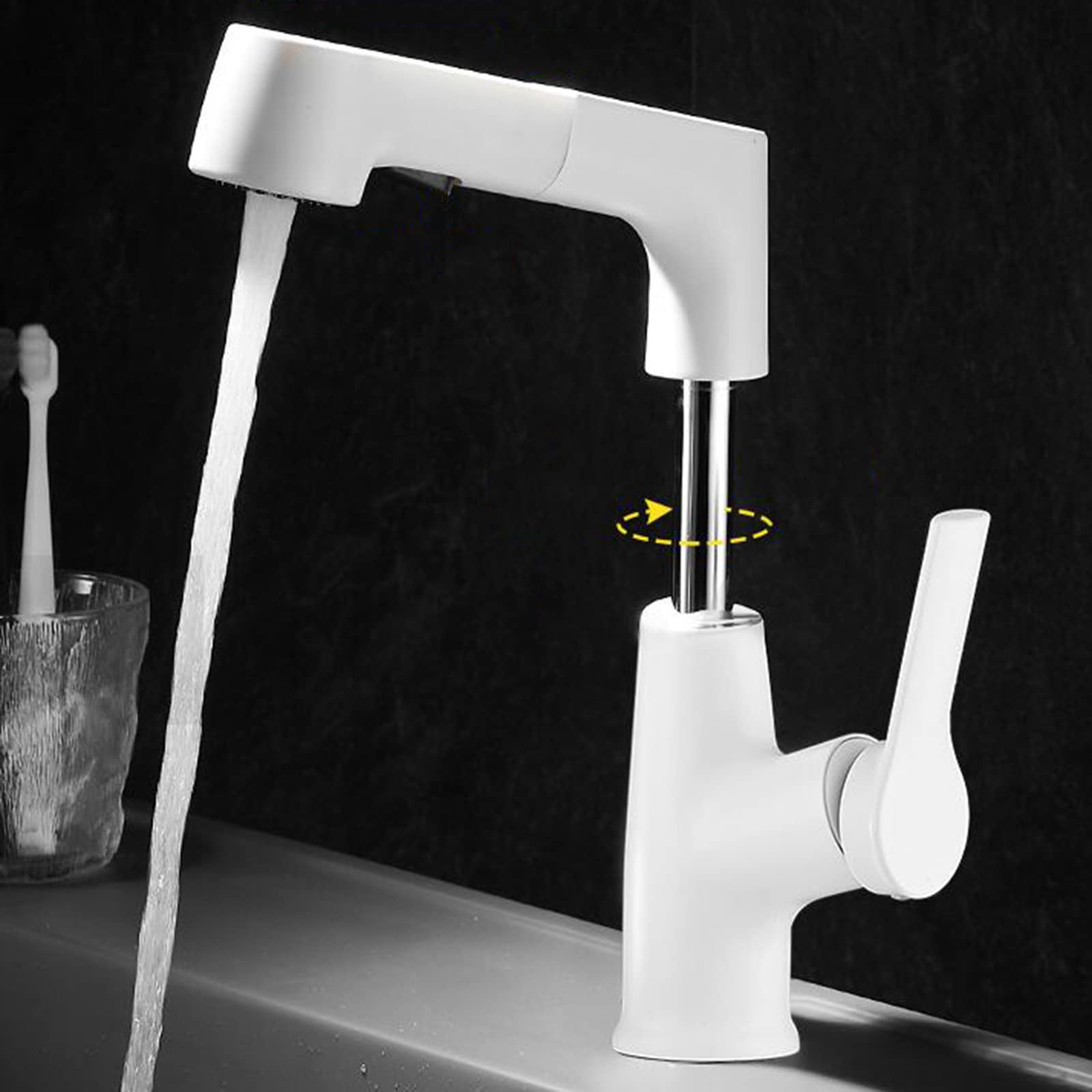 Mitigeur de lavabo extractible en laiton avec tête de pulvérisation pivotante pour eau chaude et froide