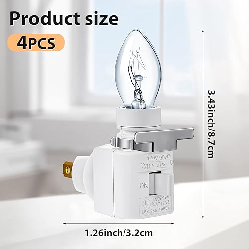 Miniatura 2 de 4 juegos de luces nocturnas enchufables de 120 V para enchufar a la pared, incluye bombilla E12 de 7 W y clips de metal, enchufe de luz nocturna,