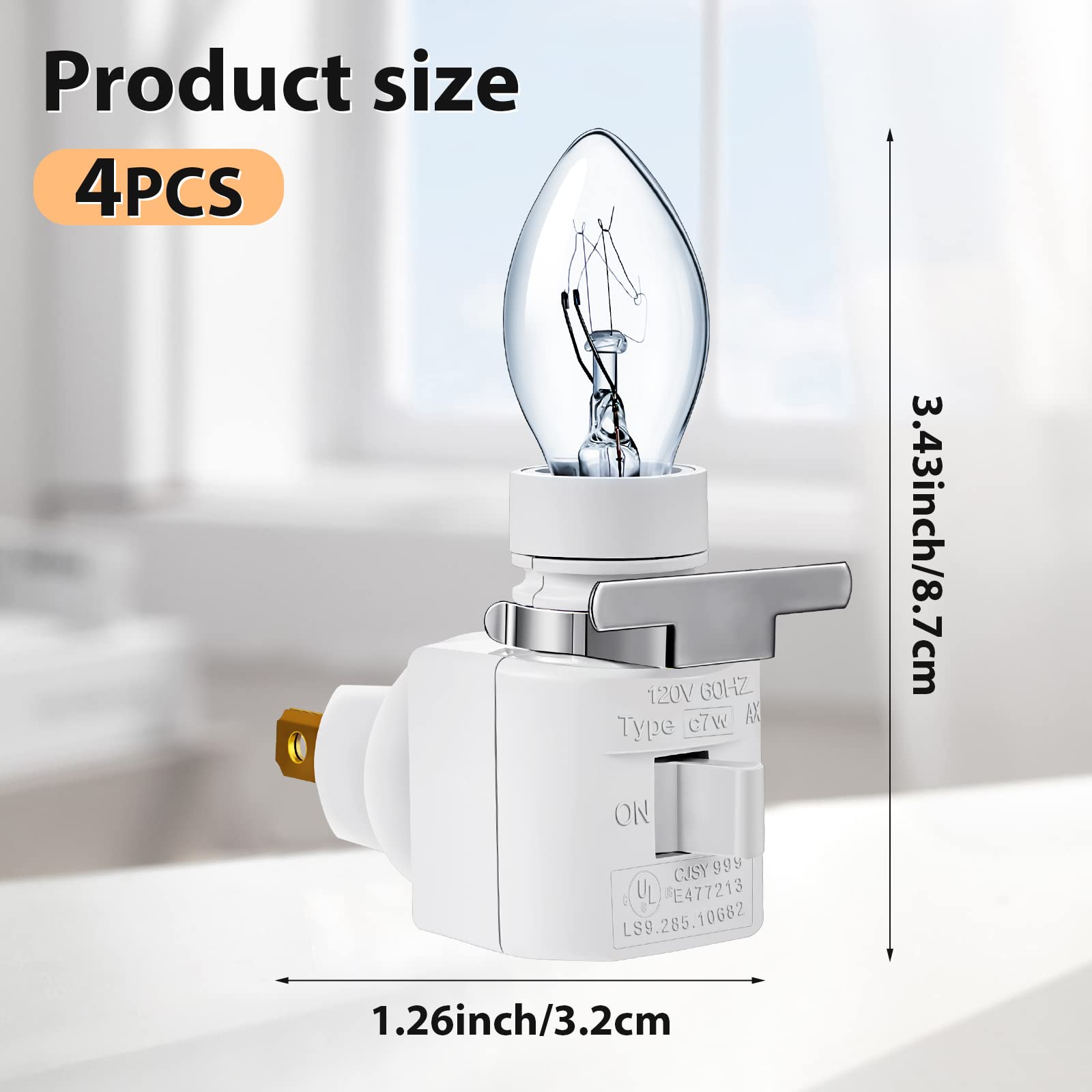 Fabbay 4 Sets Plug in Night Light 120V Night Lights Plug into Wall Includes 7W E12 Bulb and Metal Clips Nightlight Plugin, White