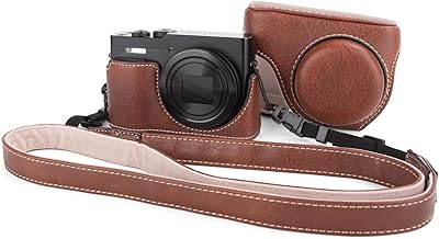 kinokoo tz99 Case, Panasonic Lumix DC-ZS99/TZ99 Digital Camera PU Leather Protective Cover Camera Bag for Lumix ZS99/TZ99 Detachable Flip Case Cover with Adjustable Shoulder Strap (Coffee)