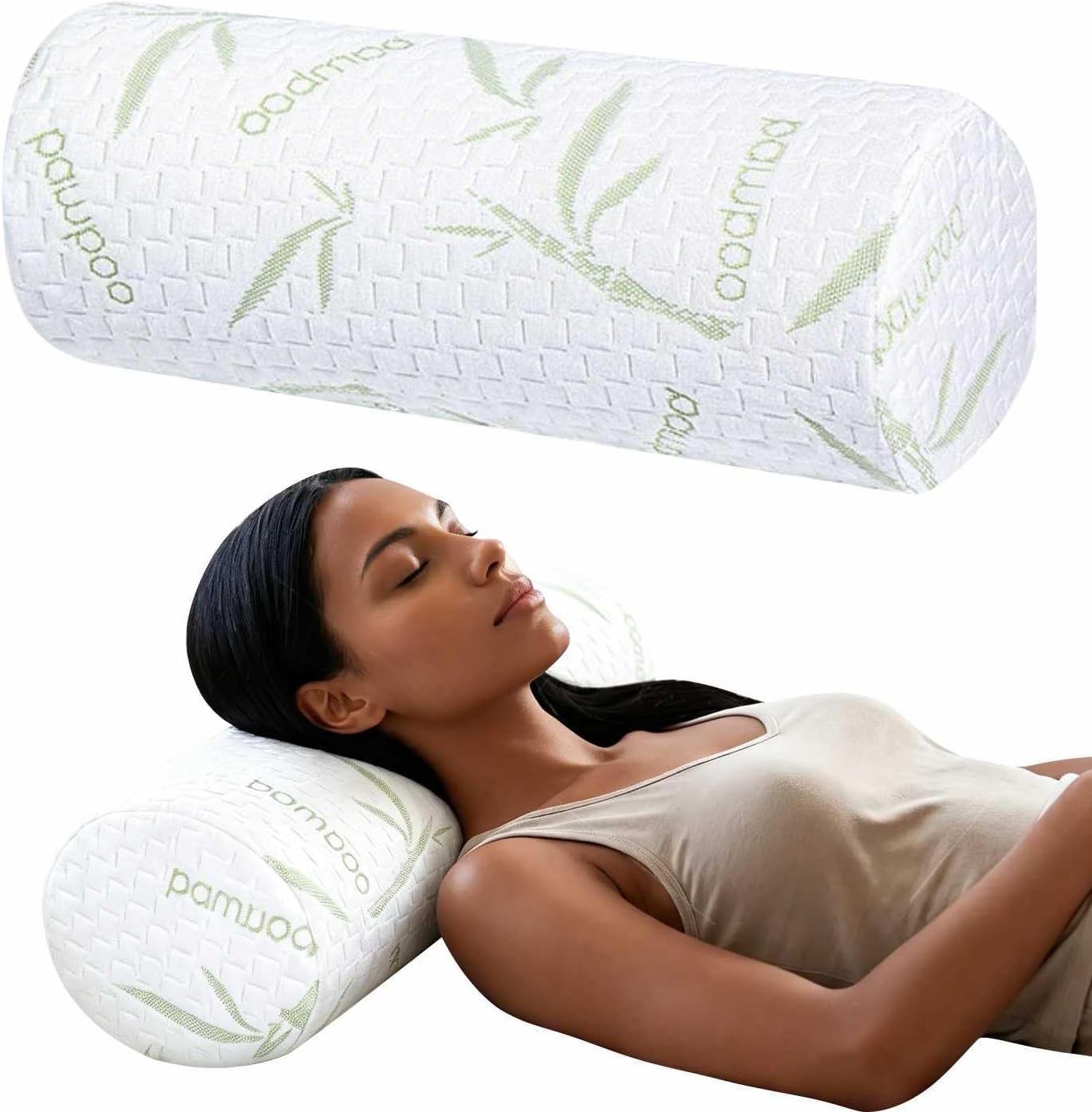 Cervical Neck Roll Pillow – Memory Foam Bolster Pillow for Neck & Back Support, Ergonomic Cylinder Pillow with Washable Cover for Side Sleepers, Lumbar, Knee & Leg Support