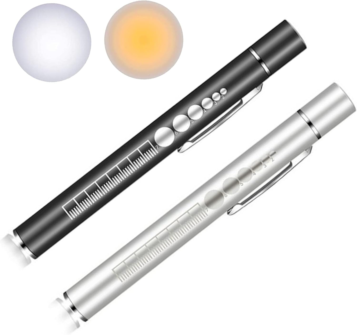 2 x Dual Lights White Yellow LED Pen Lights USB Rechargeable Medical Handy Penlight Mini Nursing Flashlight LED Torch Lamp with Clip Pocket Flashlight