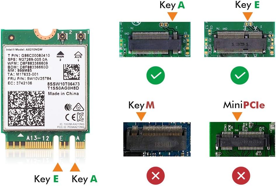 WiFi 6E Card AX210 Bluetooth 5.2 Tri-Band 5400Mbps Wireless Module for Laptop Support Windows 10/11 64bit : Electronics