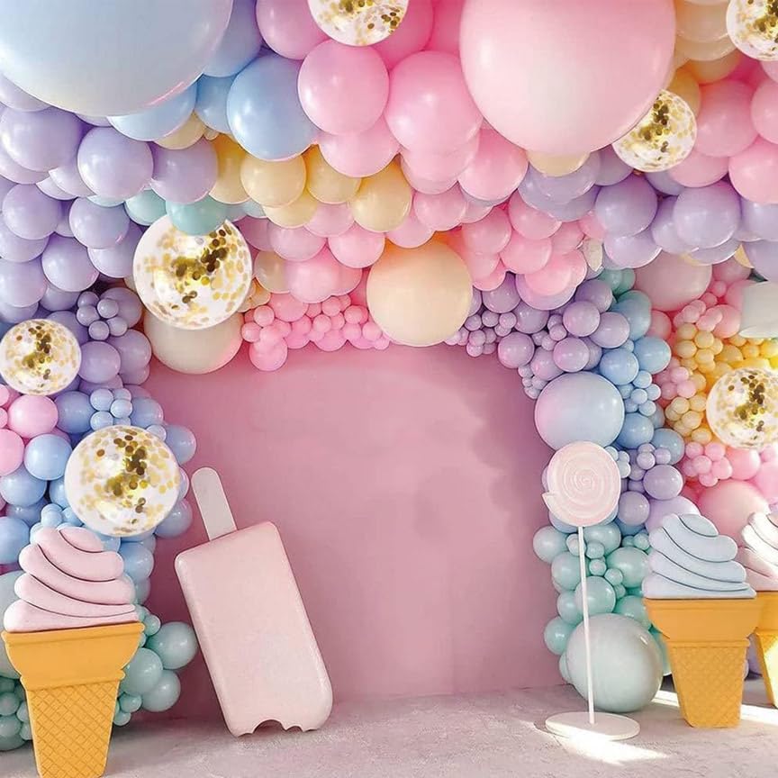 Image of Pastel Rainbow Balloon Arch Kit 66 Pcs with Gold Chrome & Confetti Balloons - Macaron Garland Kit for Birthday, Baby Shower, Wedding, Anniversary, Valentine & Welcome Party Decoration