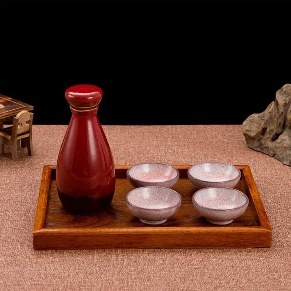 Japanese Sake Set of 6 Pieces with Wooden Tray Japanese Style Traditional Retro Porcelain Crafts Red Traditional Hand Painted Sake Set
