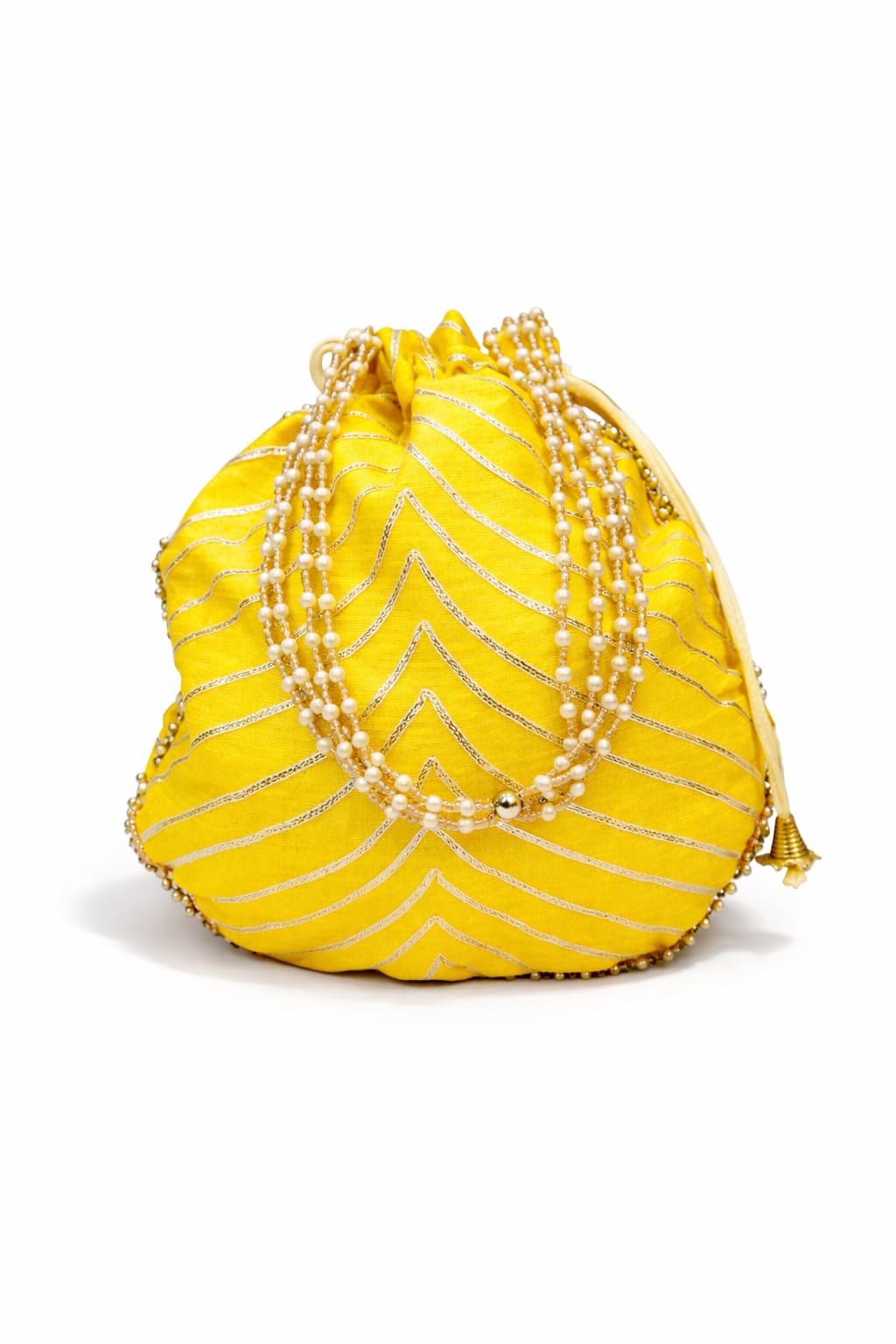Pearl-Adorned Potli Bag, Traditional Bridal Clutch with Gold Accents, Wedding, Mehendi and Festive Ethnic Purse for Women, Designer Dulhan Potli for Party, Reception & Gifting-image-40