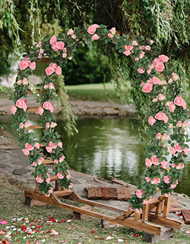 U'artlines 3Pcs Artificial Rose Vine Garland Total 19.5 Ft Silk Flower Hanging Baskets Plants For Indoor Outdoor Home Wedding Arch Garden Wall Decor(Set Of 3, Pink) #TOP6