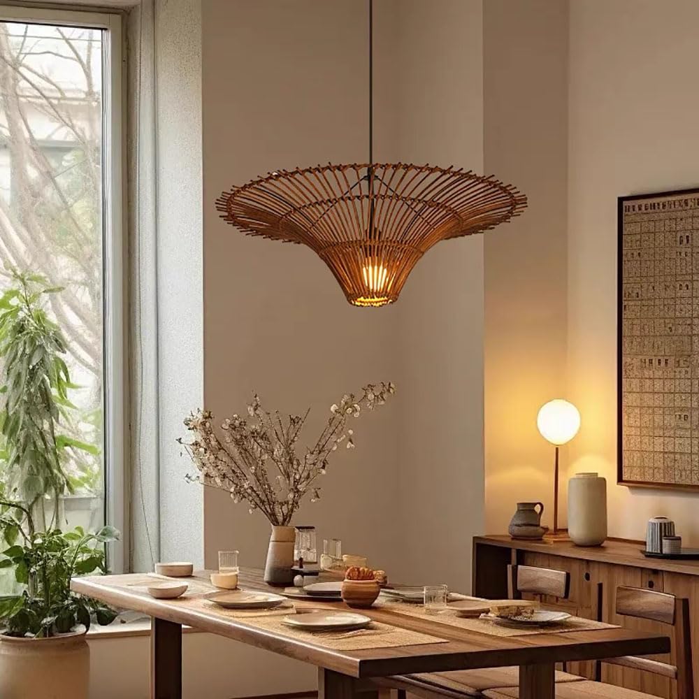 Lampa wisząca LED w stylu boho, 1 światło, duży model z wiklinowym abażurem, wiejski styl boho lampa sufitowa do jadalni, salonu, sypialni, wyspy kucharskiej