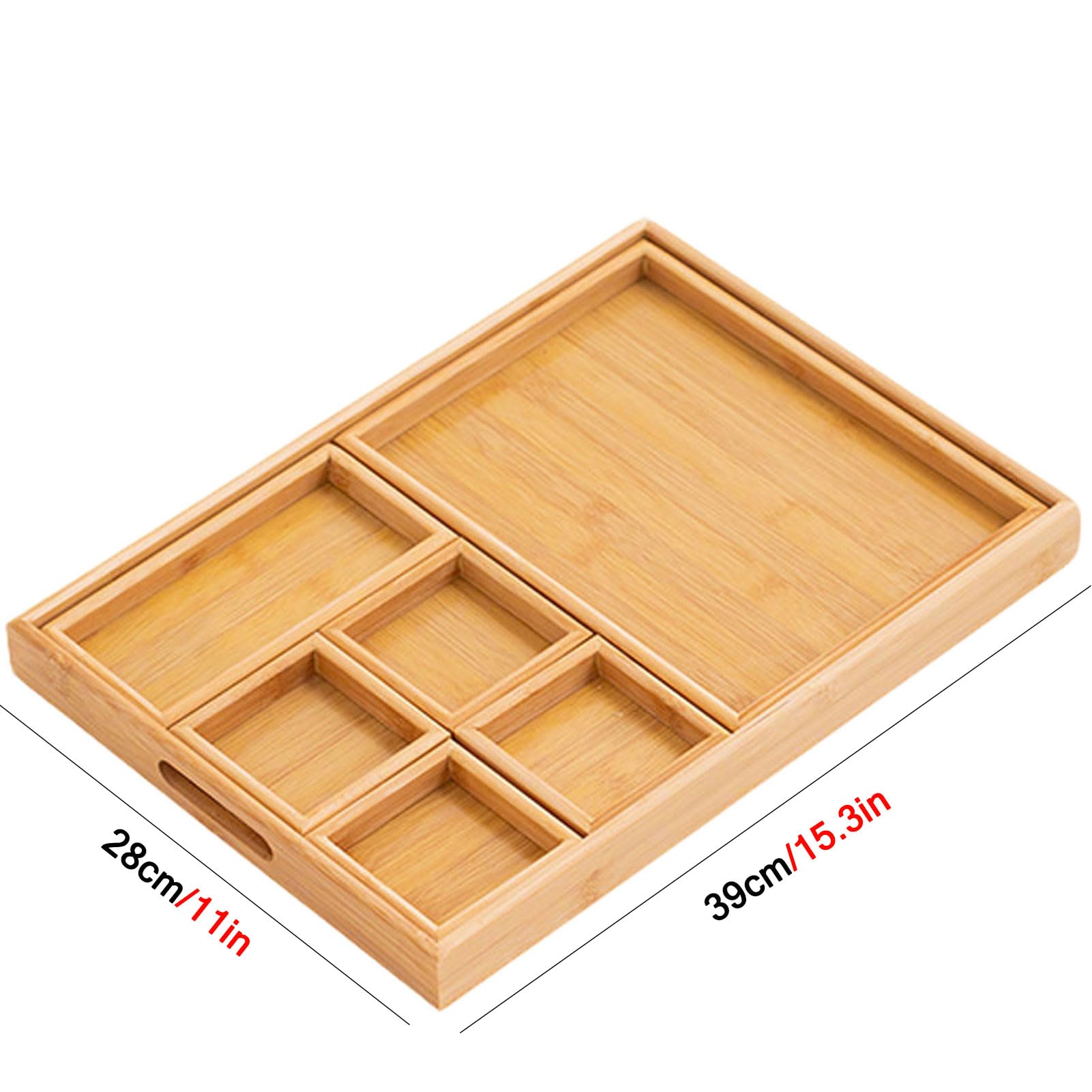 HUHJYUGE Plateau de Service en Bambou, Plateau À Collations en Bambou avec Compartiments, pour Fruits Secs, Bonbons, Noix, Desserts, Maison Ou Table À Thé (39x28x3.5cm)
