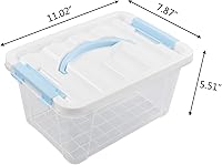 Vista 2 de Gloreen Contenedores de almacenamiento transparentes de 6 cuartos de galón con tapa y mango azul, caja de almacenamiento de plástico multiusos, 2