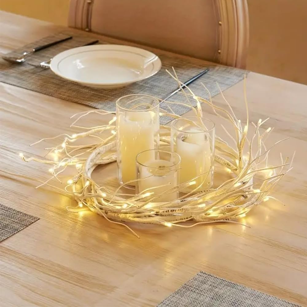 Birch Garland with Lights 48 LED Fairy Lights 6ft for Fireplace Mantle Decor, Wedding Table Decor, Lighted Twig Vine for Wedding Decorations, Christmas Home Wall Decoration Indoor Outdoor Use