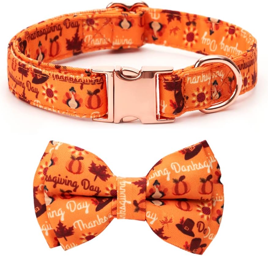 AIMJGO Dog Collar with Bow Tie Halloween Thanksgiving Christmas Pet Gifts Ghost Pumpkin Pattern with Metal Buckle Adorable Stylish Pet…