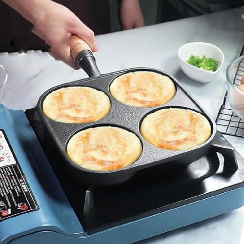 Miniatura 4 de YAOYAOLING Sartén para tortillas, sartén de huevos de 4 tazas, sartén de hierro fundido para huevos, olla de bola de masa de huevos de cuatro