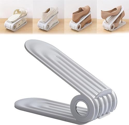 Miniatura 10 de LONGLUAN Estante de almacenamiento de zapatos ajustable, 4 piezas, material PP ecológico, ahorra espacio, diseño antideslizante, fácil de limpiar