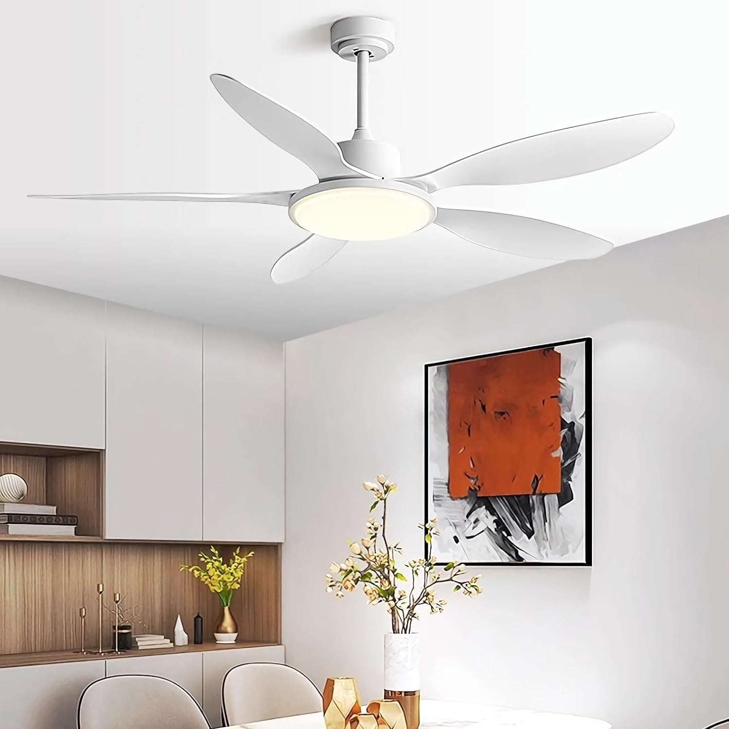 Ventilateur de plafond blanc télécommande plafonnier LED 36W variable