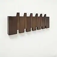 16.9" Wooden Piano Key Coat Rack Wall Mounted, Flip Down 6 Hooks Heavy Duty for Hanging Coats/Hats/Keys/Towels/Bags, Natural Walnut Entryway Hanger Art Hook