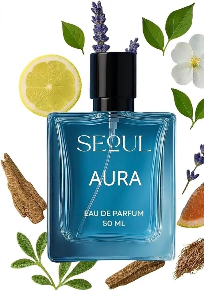 Seoul Aura Eau de Parfum, Blue Glass Bottle with Citrus, Lavender and White Floral Notes, 50 ml (AURA)-image-24
