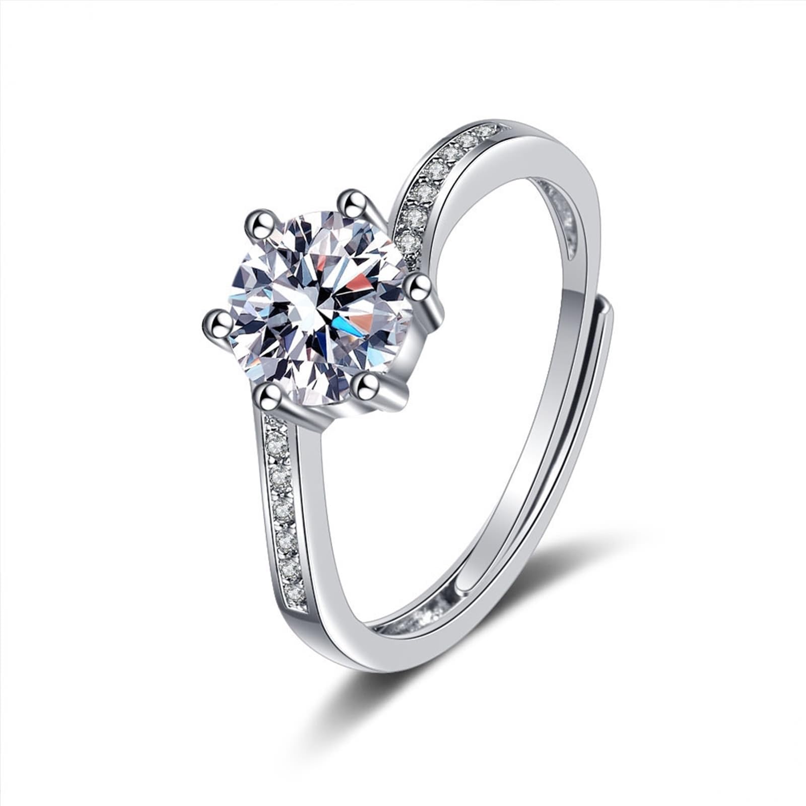 Wycian Pierścionek zaręczynowy Moissanite pierścionki zaręczynowe białe złoto 18K 6 ząbków z cyrkonią rozmiar H 1/2 moda dla siostry ukończenie szkoły biżuteria