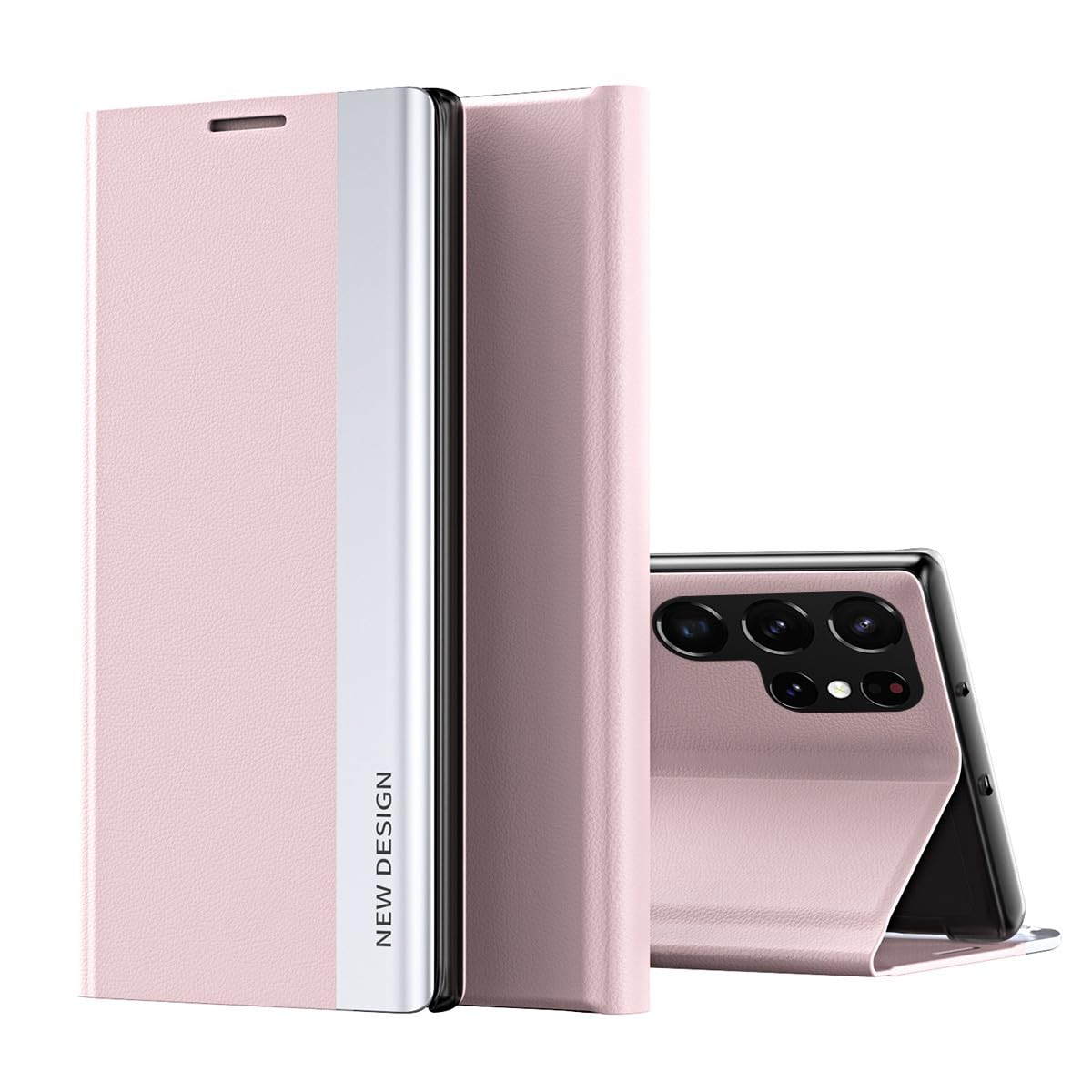 Étui Samsung Galaxy S23 rose à rabat en cuir texturé chic