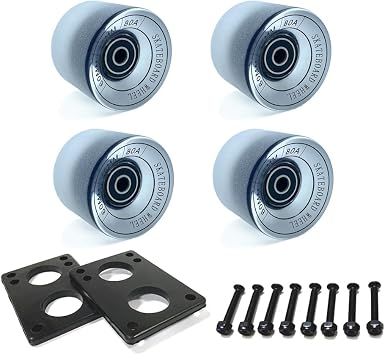 LOOEEL 60mm Longboard Wheels 80A Contains ABEC-9 Bearings and Spacers,Skateboard Riser Pads,Skateboard Hardware Screws Bolts,fit for Your Longboard Skateboards.-Transparent frosted