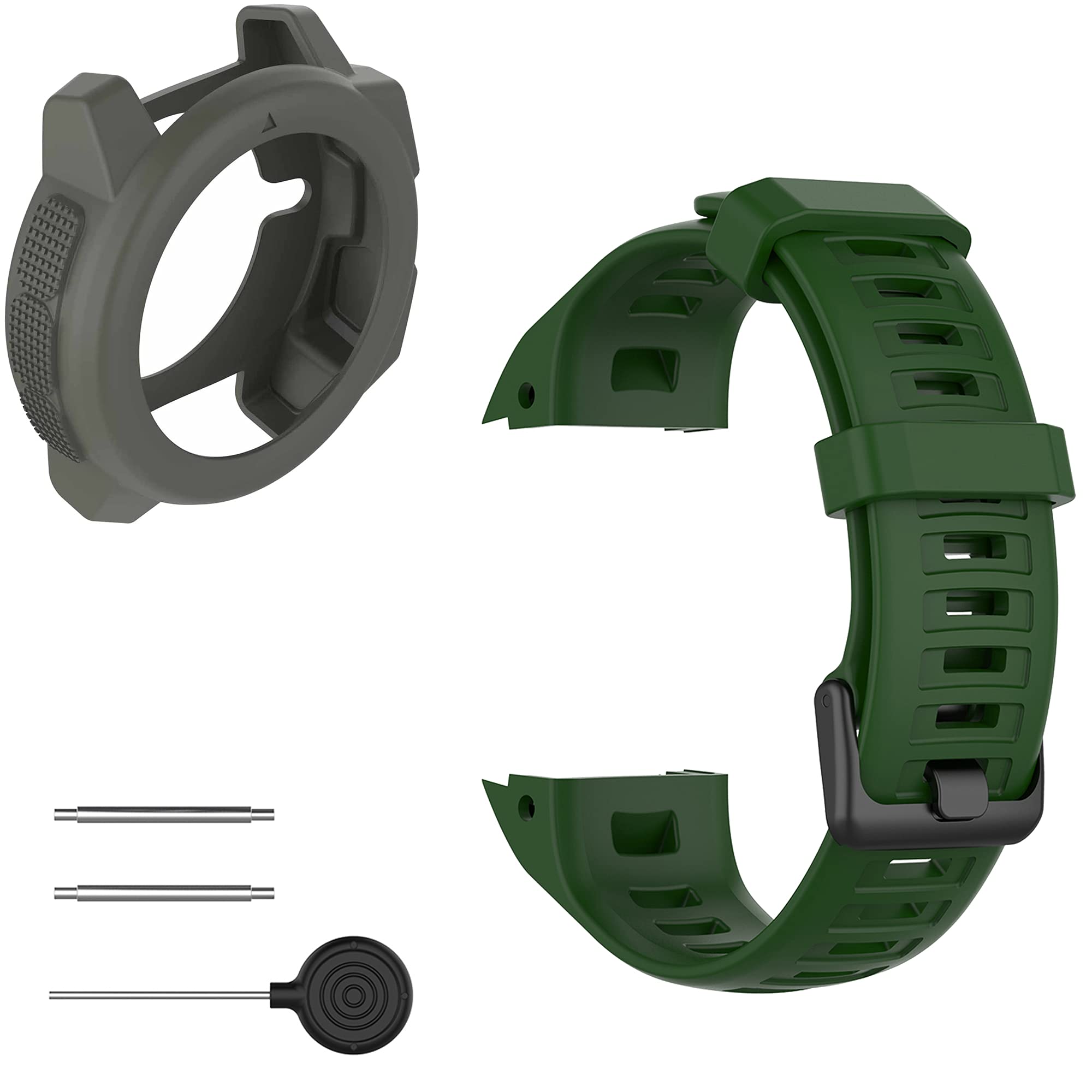 Pasek z etui kompatybilny z Garmin Instinct dla kobiet i mężczyzn, klasyczny miękki silikonowy pasek do zegarka Garmin Instinct Tide / Tactical/Dual/Power Surf/Power/Esports Watch (zielony