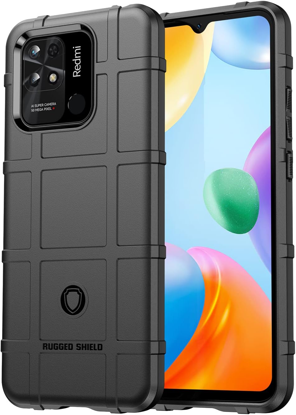 CCSmall Case for Xiaomi Redmi 10C, Heavy Duty Shockproof Absorption Impact Resistant Protective Phone Case Bumper Rugged Cover for Xiaomi Redmi 10C HD Black