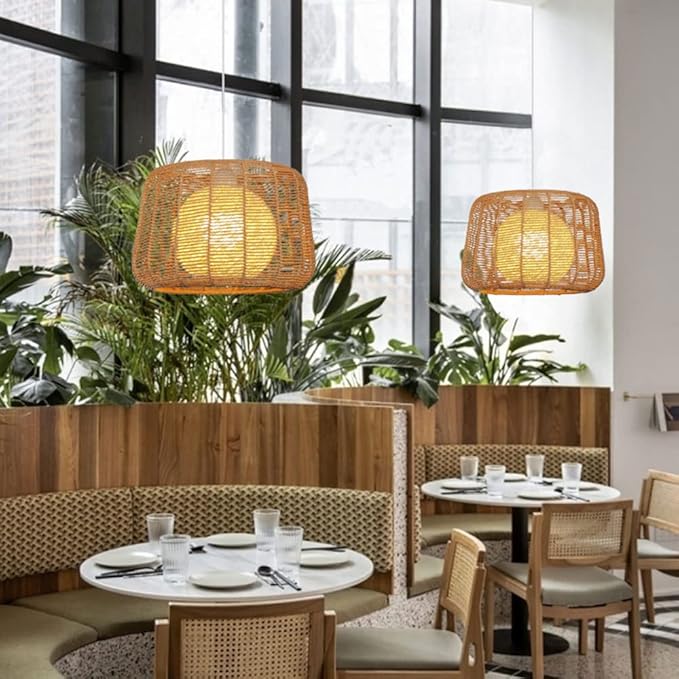 CHUNGYANG Eenvoudige Pastorale Bamboe Hanglamp E27 Henneptouw Hanglamp Creatieve Persoonlijkheid Rieten Kroonluchter Moderne Rotan Hanglampen voor Keukeneiland, Eetkamer, Slaapkamer, Restaurant, Café photo 2